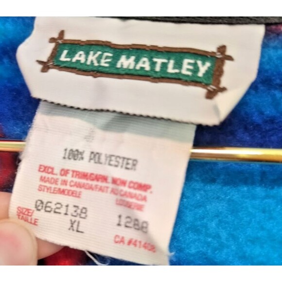 VTG Lake Matley Men's XL Aztec Print Full Zip Fleece Jacket Blue / Red Adult - Picture 3 of 6